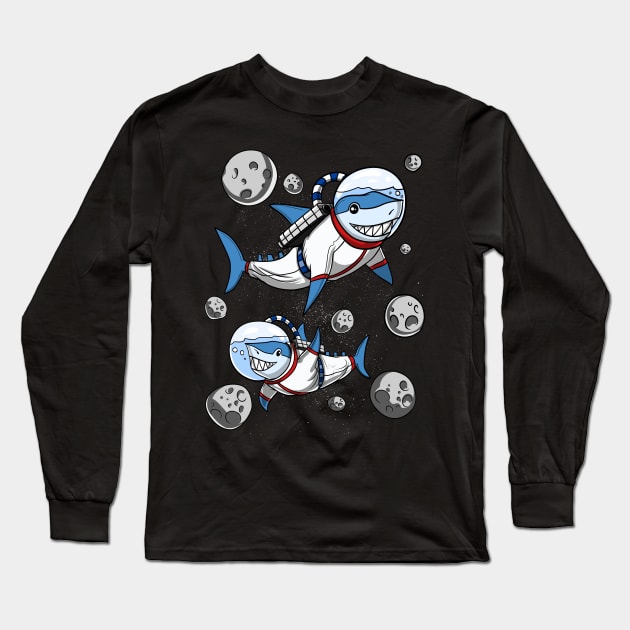 Shark Space Astronaut Long Sleeve T-Shirt by underheaven